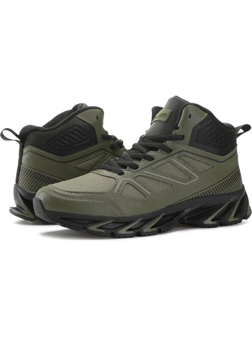 Joomra Men's Military Green Rubber Leather High Top Athletic Lace Up Sneakers